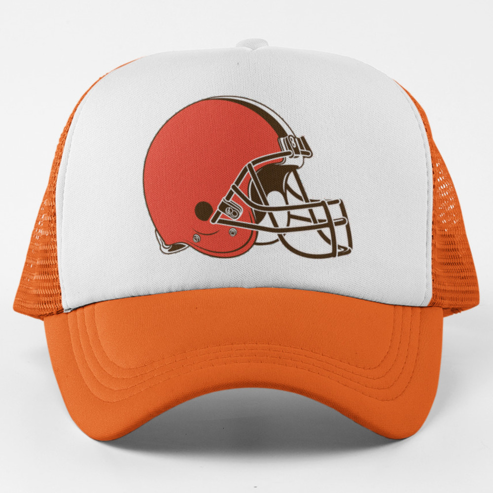 NEW Cleveland Browns Helmet Logo Trucker Mesh Snapback Hat 2-TONE ORANGE
